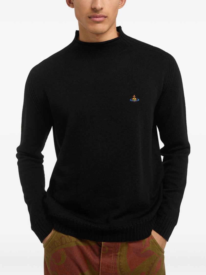 Vivienne Westwood Black Mock Neck Orb Embroidery Sweater
