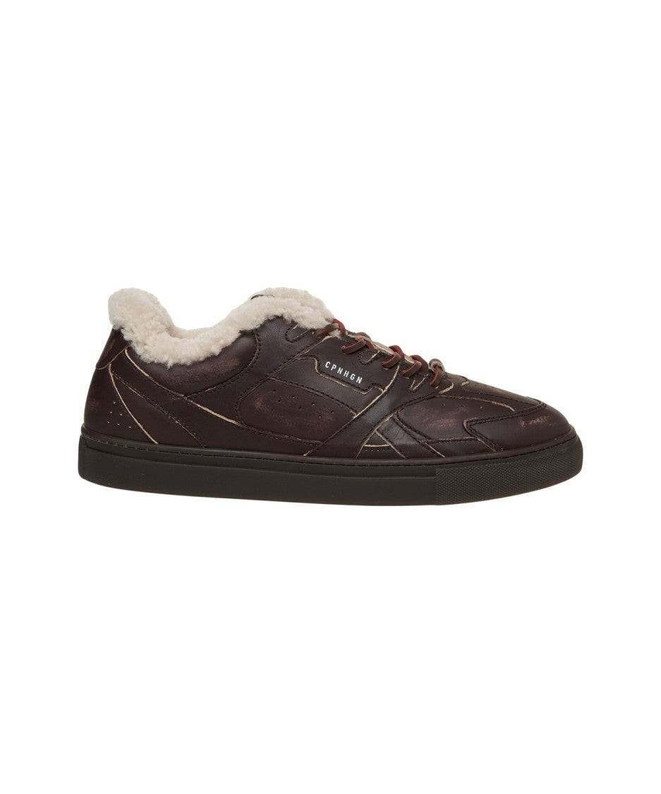 Copenaghen Rich Brown Leather Sneakers With Plush Fur Lining