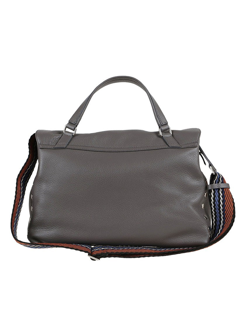Zanellato Medium Grey Leather Shoulder Bag With Studded Accents