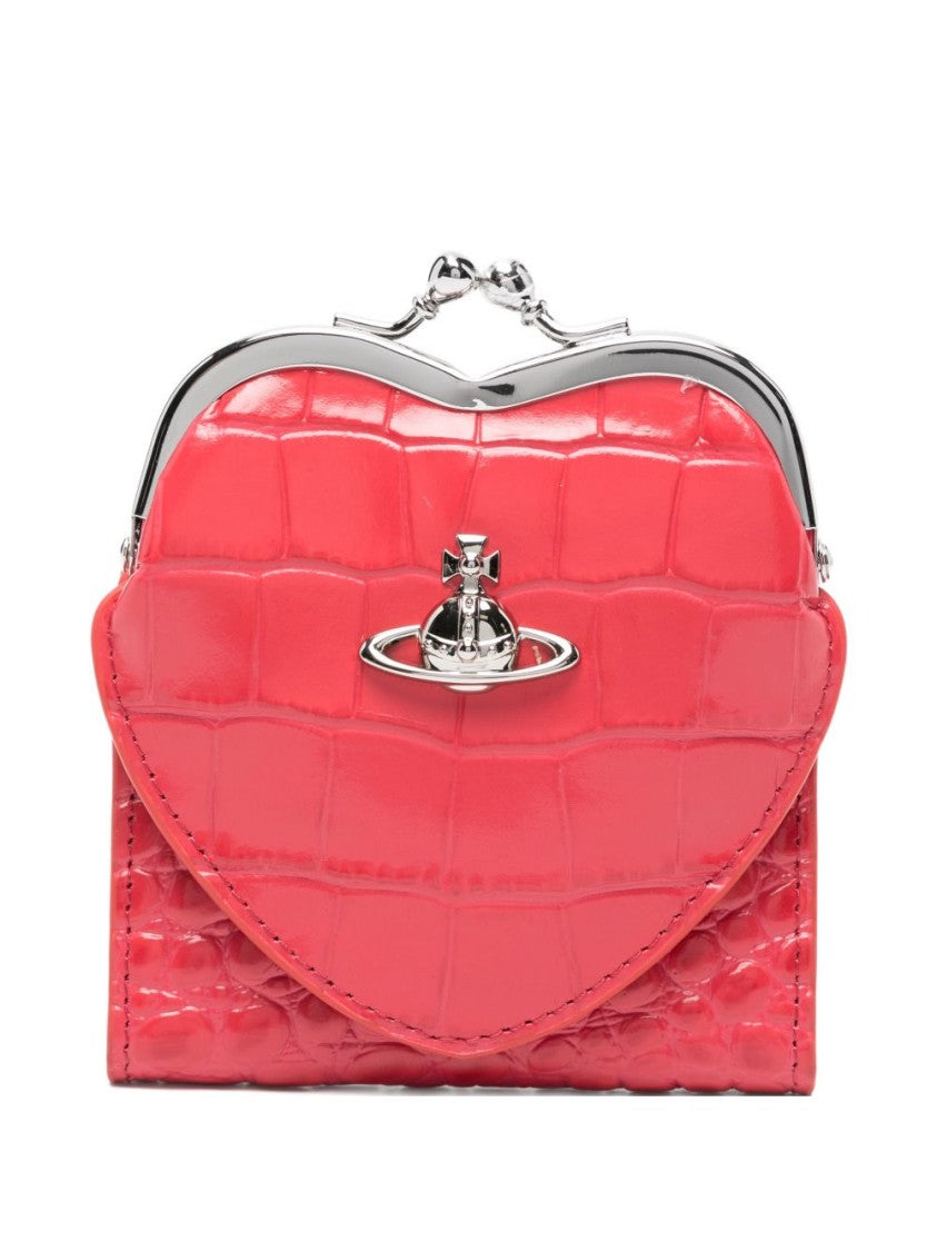 Vivienne Westwood Textured Crocodile-Embossed Wallet With Heart-Shaped Flap