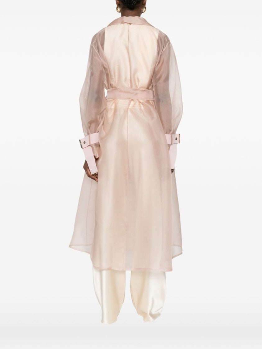 Herno Pink Silk Coat With Lapel Collar