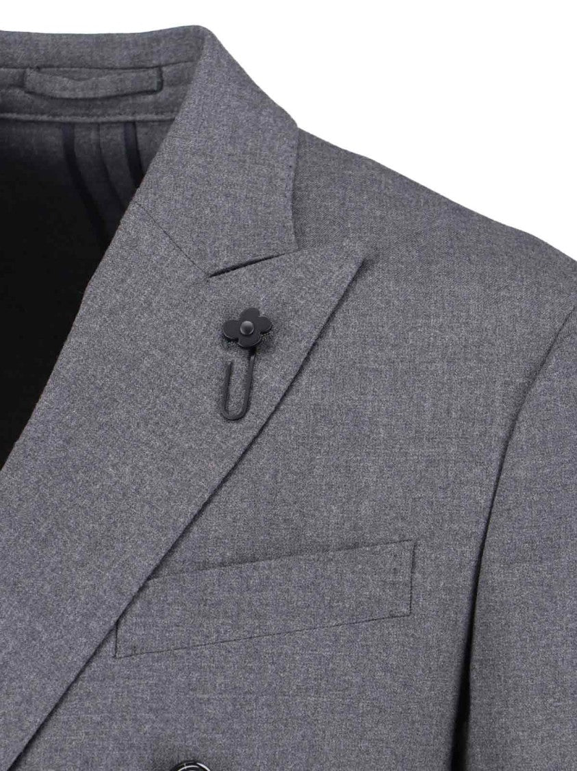 Lardini Tailored Double-Breasted Suit With Decorative Flower Pin