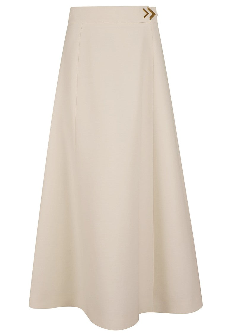 Valentino Garavani Cream Crepe Couture Midi Skirt With Gold Double V Button Closure