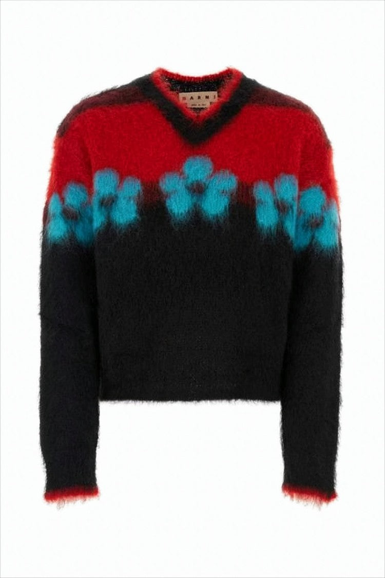 Marni Cropped Mohair Blend Sweater With Floral Accents