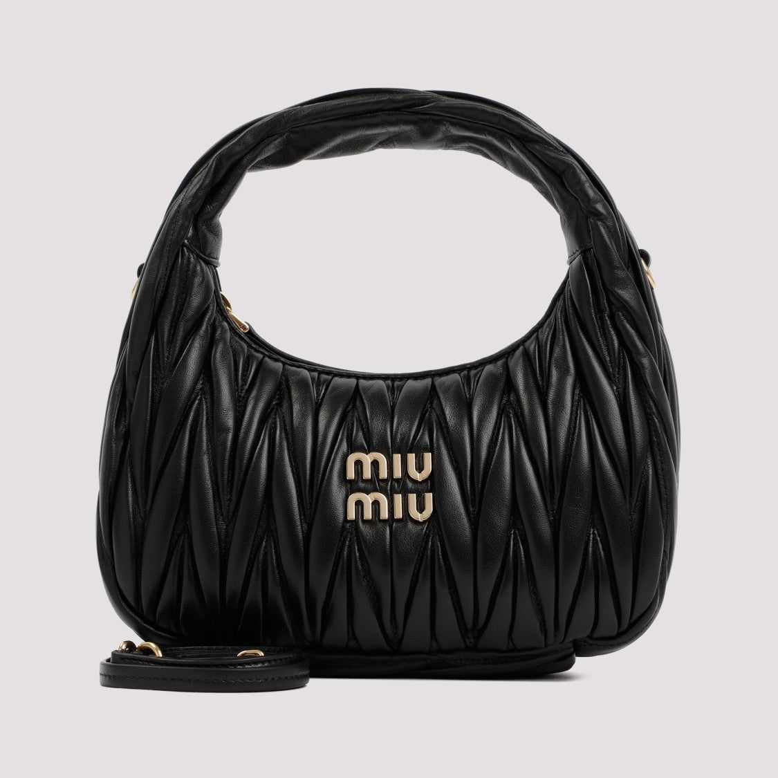 Miu Miu Matelassé Black Lamb Leather Hobo Bag