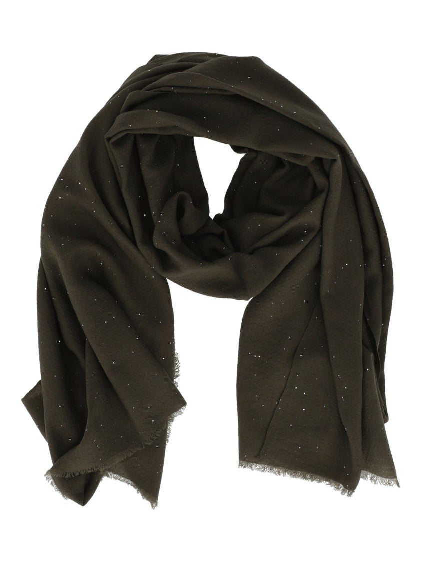 Faliero Sarti Rectangular Wool Blend Scarf With Metallic Accents