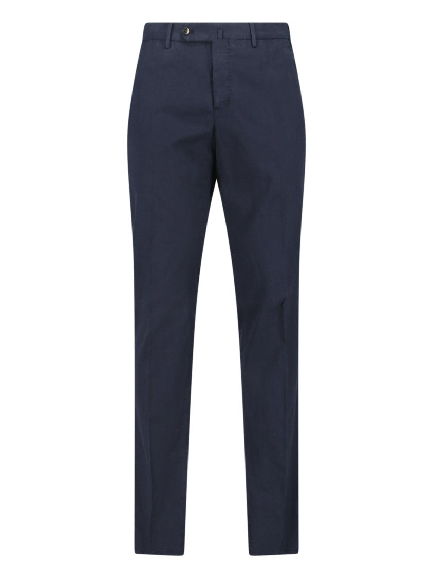 Pt Torino Navy Blue Mid-Rise Straight-Leg Cotton-Blend Formal Pants