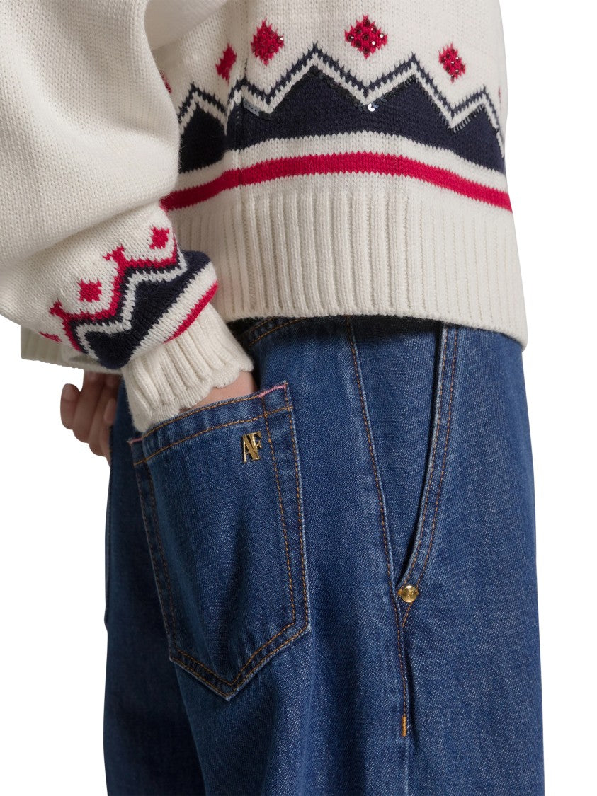 Alberta Ferretti Wide-Leg Denim Trousers With High Waist