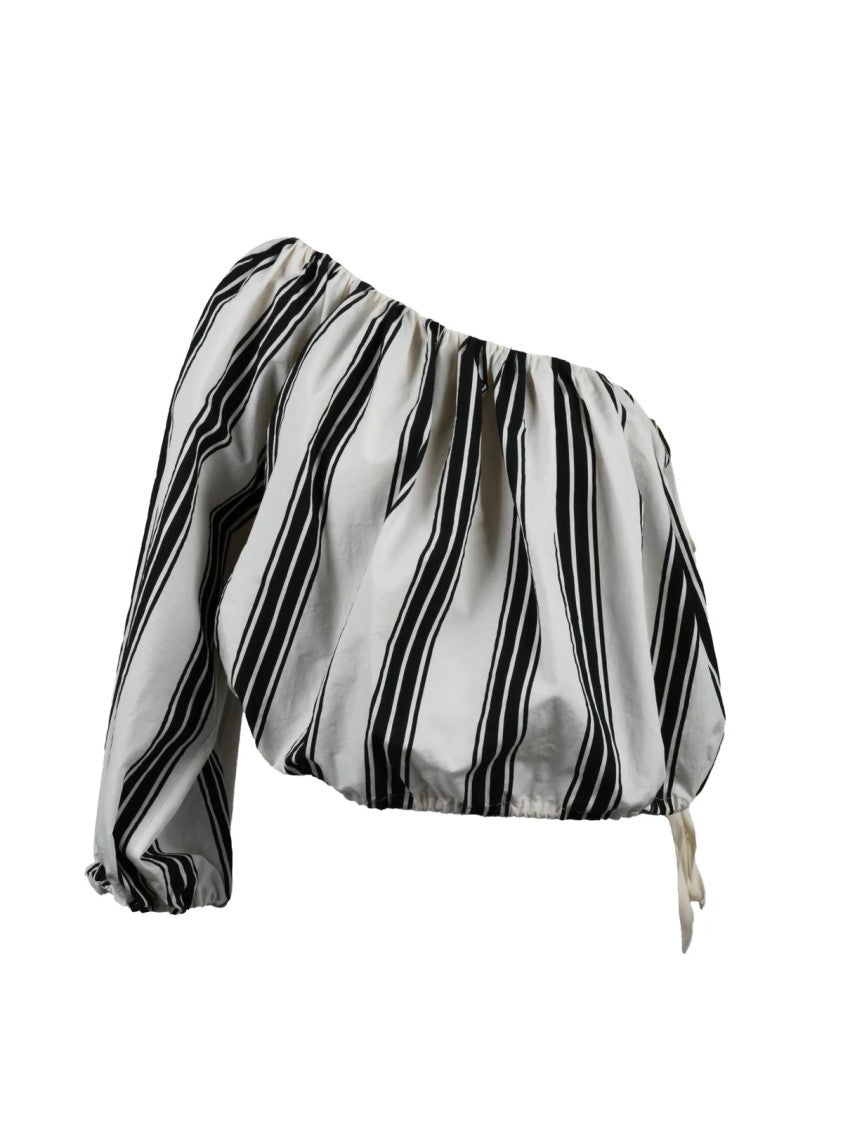 Philosophy Di Lorenzo Serafini White Black Cotton Polyamide One-Shoulder Top