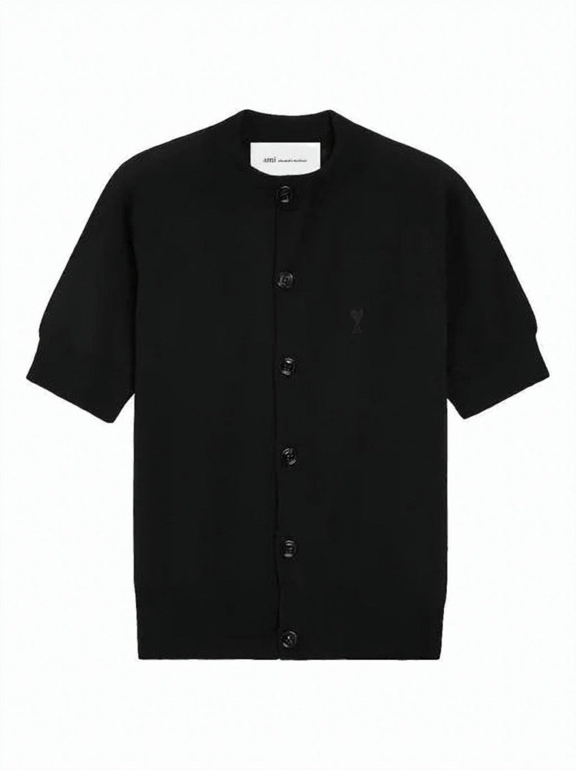 Ami Paris Fitted Black Wool Cardigan