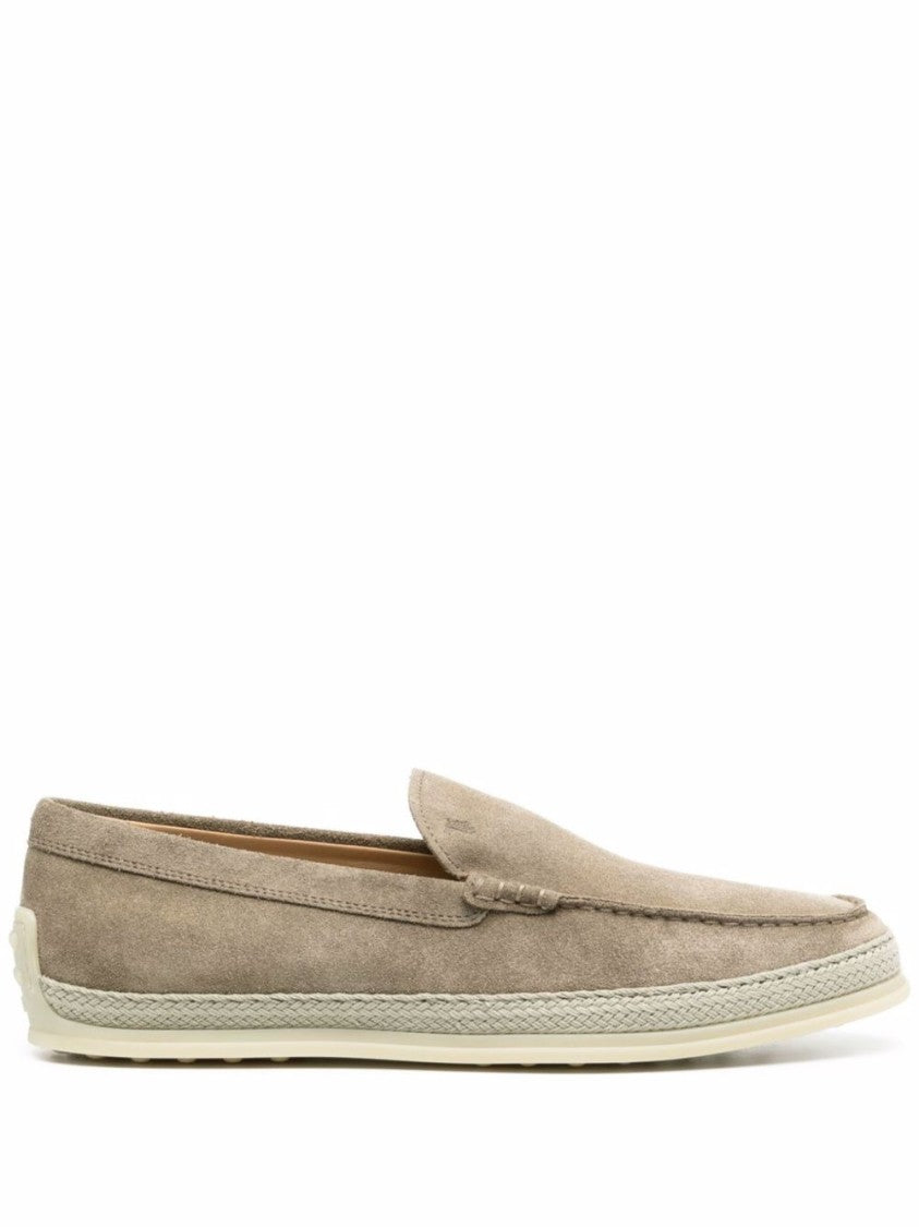 Tod's Neutral Suede Moccasin With Tonal Design And Rubber Sole