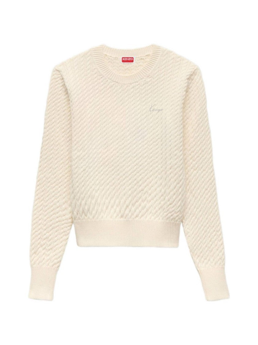 Kenzo Textured Knit Cropped Ribbed Sweater