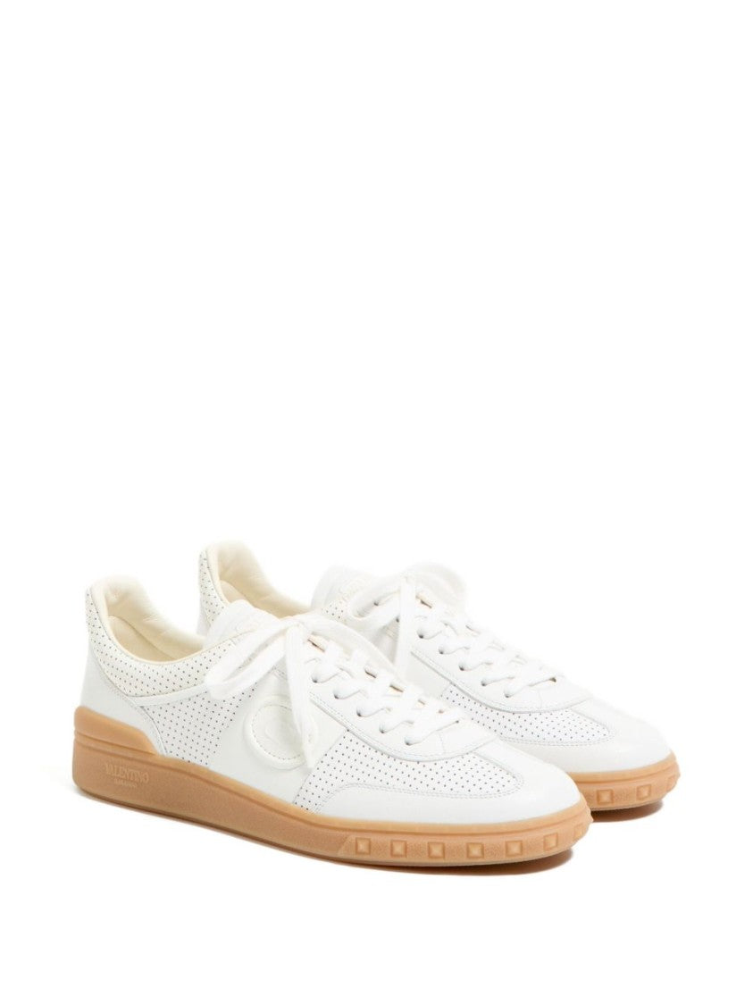 Valentino Garavani Perforated Leather White Sneakers With Embossed Details