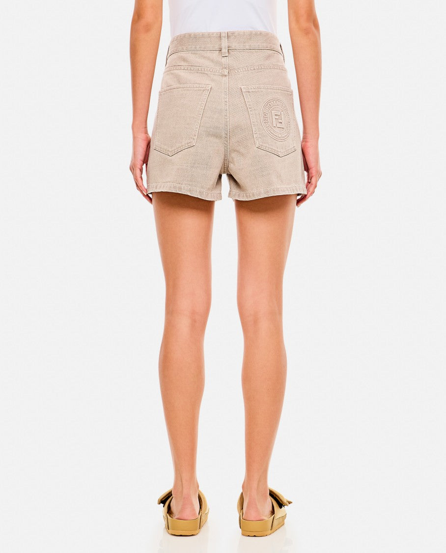 Fendi Beige 5-Pocket Shorts With Embossed Logo Detail