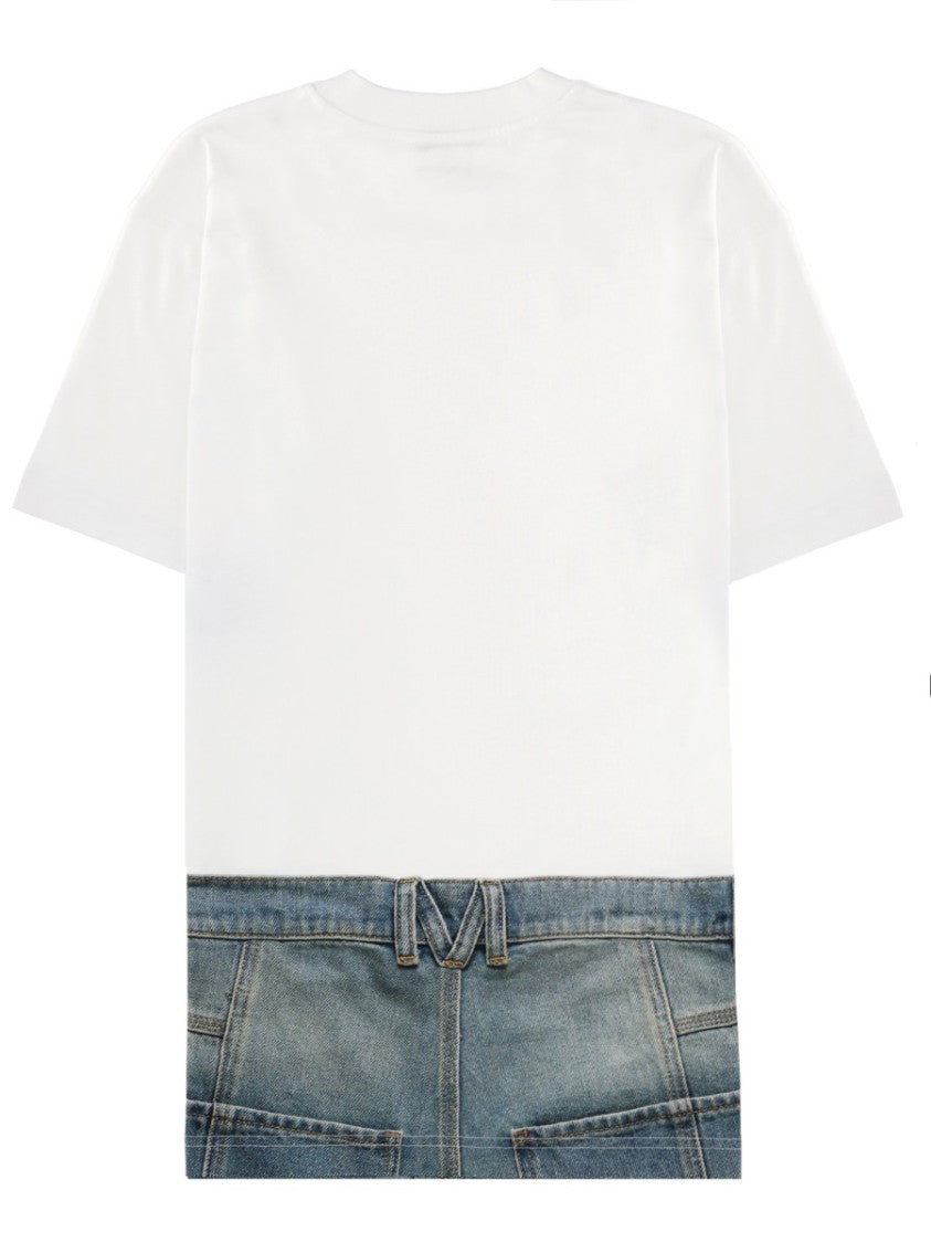 Moschino White Denim Inspired Hem T-Shirt