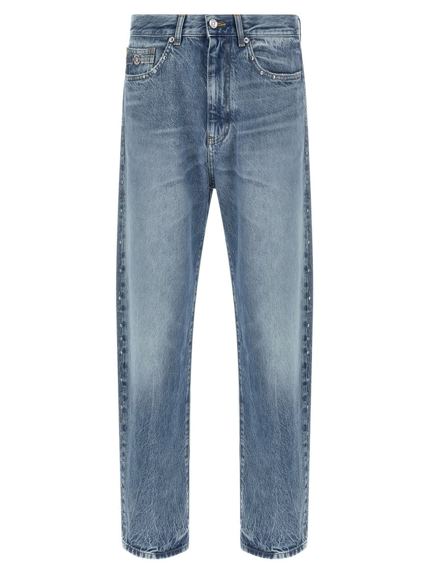 Versace Straight-Leg Denim Jeans With Metal Detailing And Stud Accents