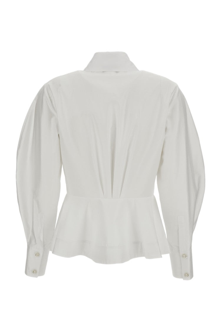 Elisabetta Franchi White Flounce Peplum Cotton Poplin Shirt
