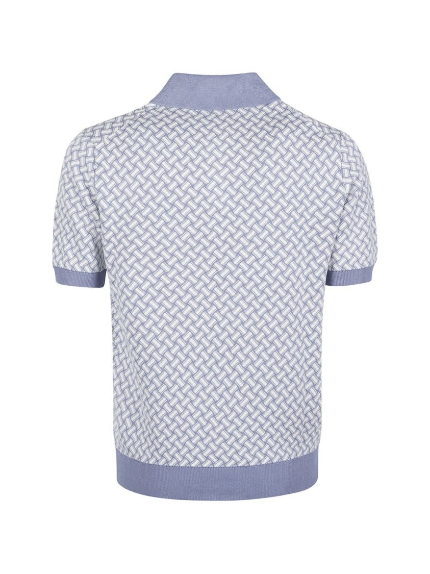 Drumohr Blue Textured Knit Polo Shirt