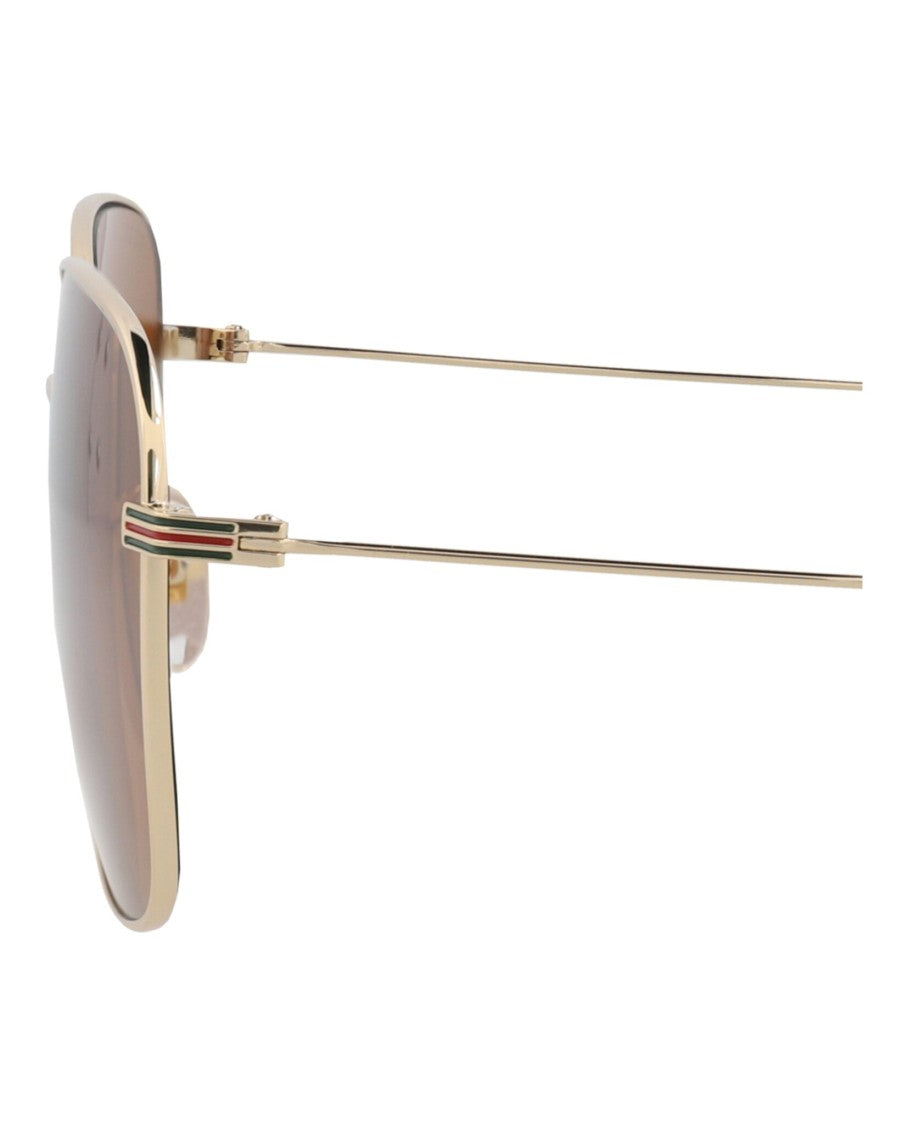 Gucci Square-Frame Gold Metal Sunglasses With Brown Tinted Lenses
