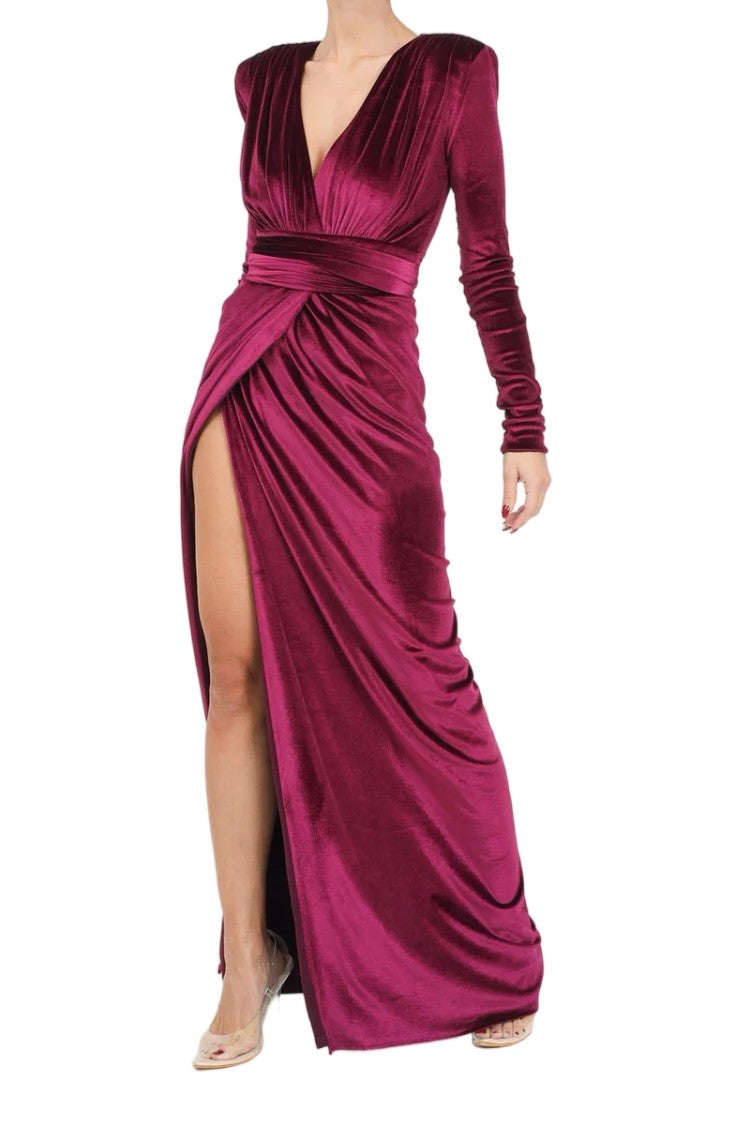 Santas* Long Velvet Dress - Red