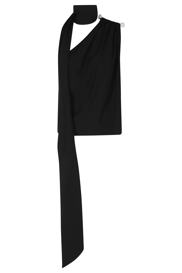 Giuseppe Di Morabito Black Asymmetrical One-Shoulder Rhinestone Wool Top