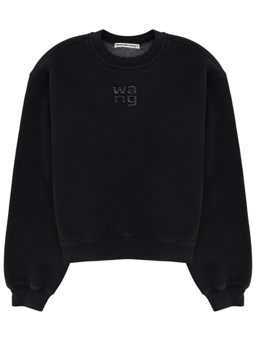 T By Alexander Wang Cropped Cotton-Blend Puffed Sleeves Sweatshirt