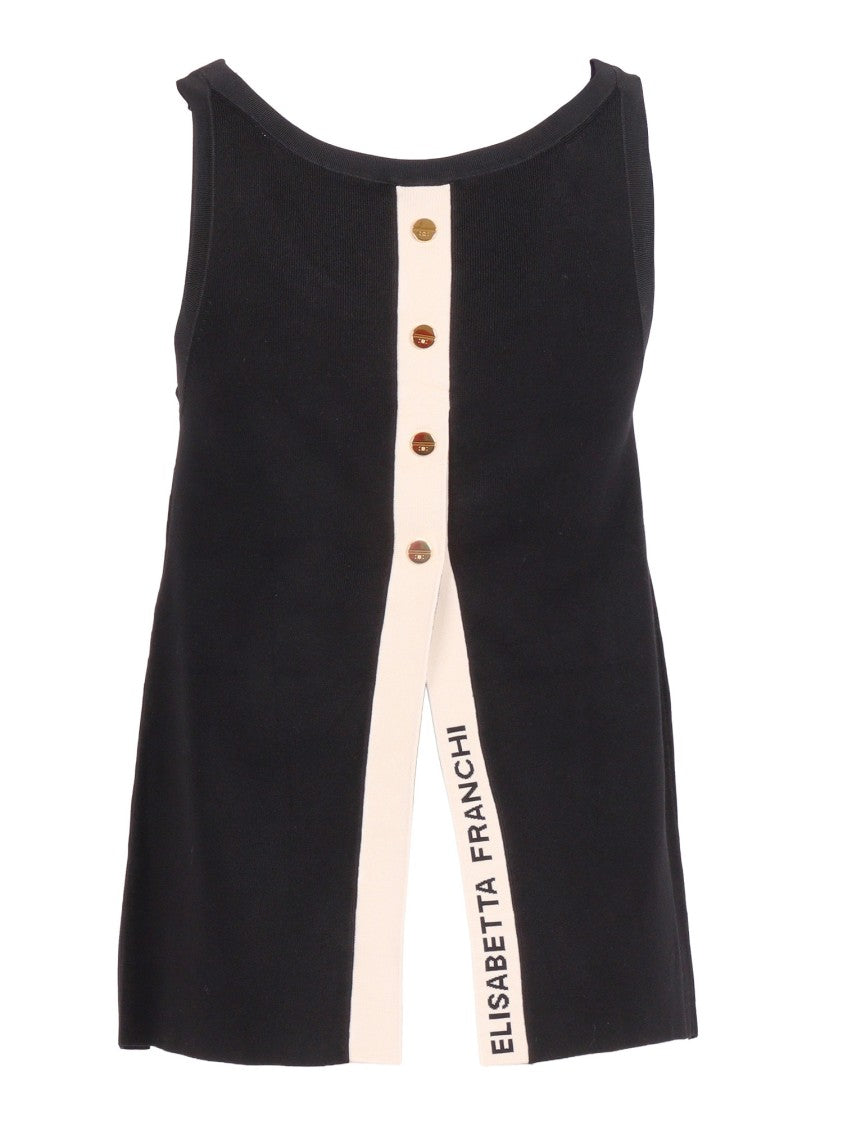 Elisabetta Franchi Sleeveless Tricot Contrast Gold Tank Top