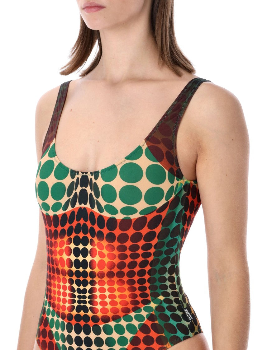 Jean Paul Gaultier Brown Dots One-Piece Swimsuit With Deep Back Neckline