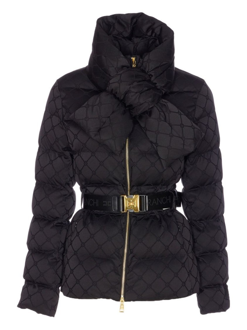 Elisabetta Franchi Quilted Black Puffer Jacket With Gold Accents