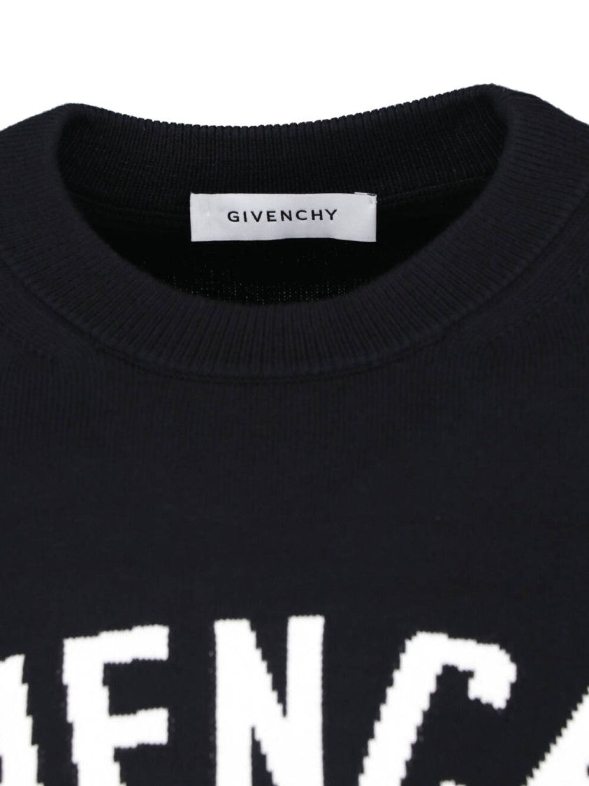 Givenchy Cropped Crew Neck Sweater With Collegiate Logo