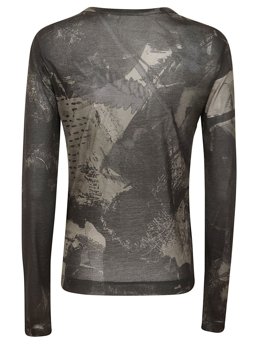 Yohji Yamamoto Long-Sleeved Top With Abstract Artistic Print