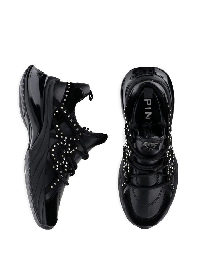 Pinko Black Ariel 28 Sculpted Metallic Accents Trainers