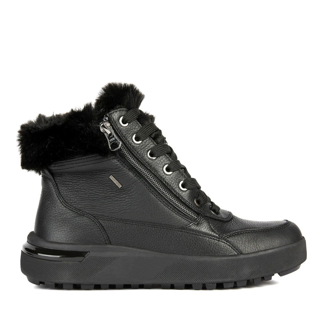 Geox Dalyla Black Plush Fur Collar Ankle Boots