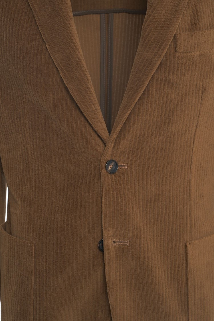 Circolo 1901 Textured Brown Corduroy Blazer With Single-Button Closure And Functional Pockets