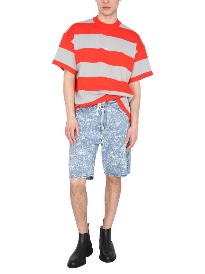 Msgm Crew Neck T-Shirt With Bicolor Stripes