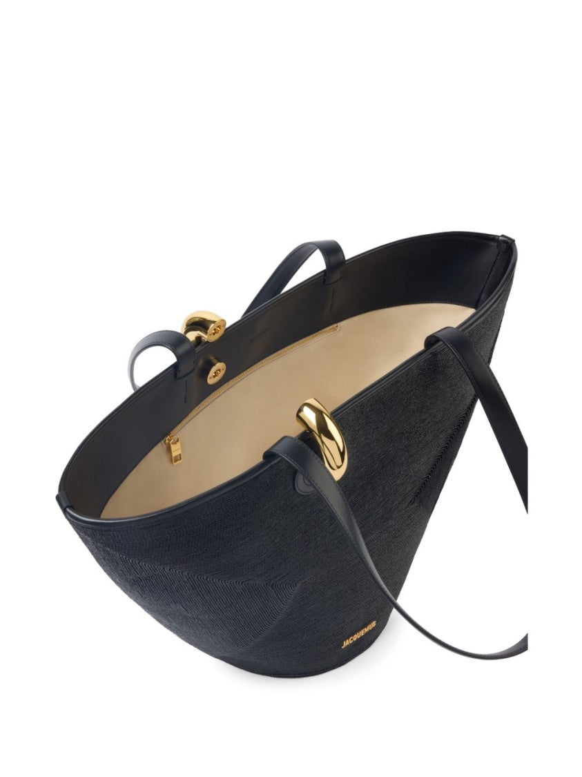 Jacquemus Black Textured Gold Hardware Tote Bag