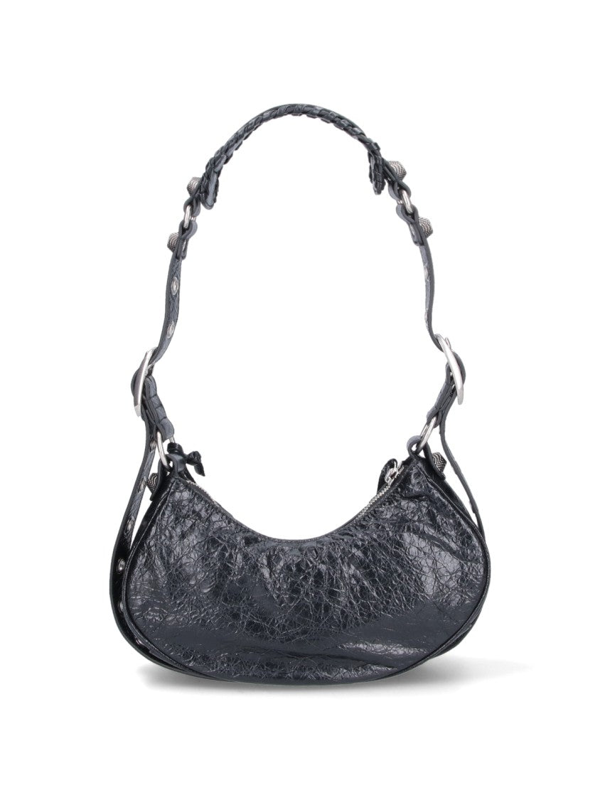 Balenciaga Crescent-Shaped Handbag In Textured Black Leather