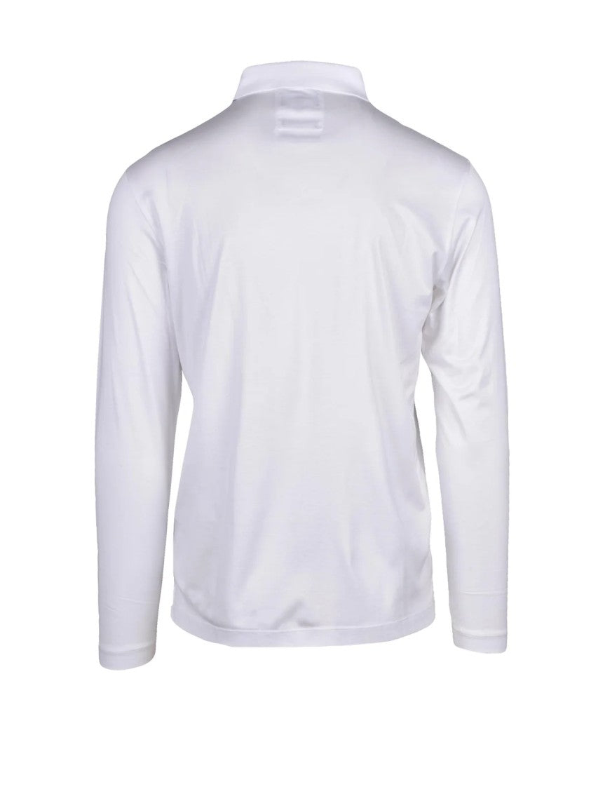 Emporio Armani White Lyocell-Blend Long-Sleeve Polo Shirt