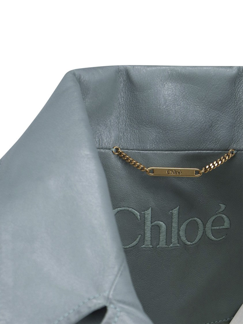 Chloé Blue Single-Breasted Lamb Leather Jacket