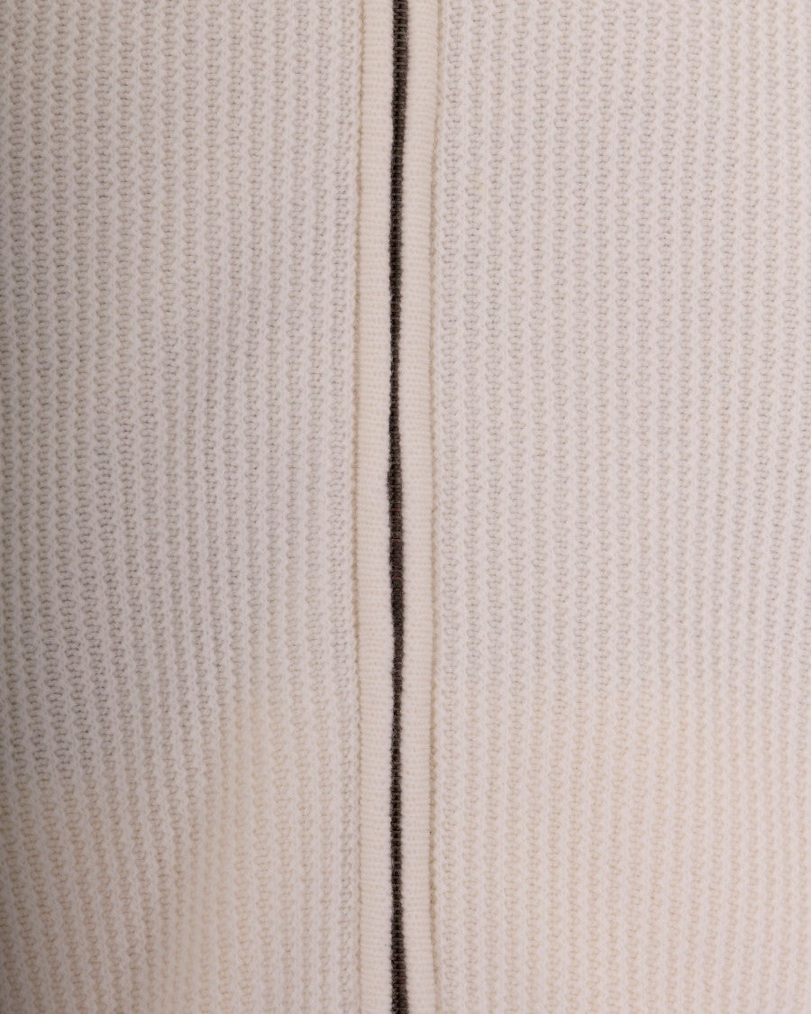 Herno White Full Zip Rib-Knit Wool Sweater