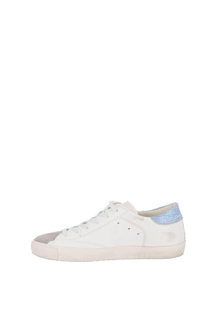 Philippe Model Paris Leather And Suede Crackled Blue Heel Sneakers