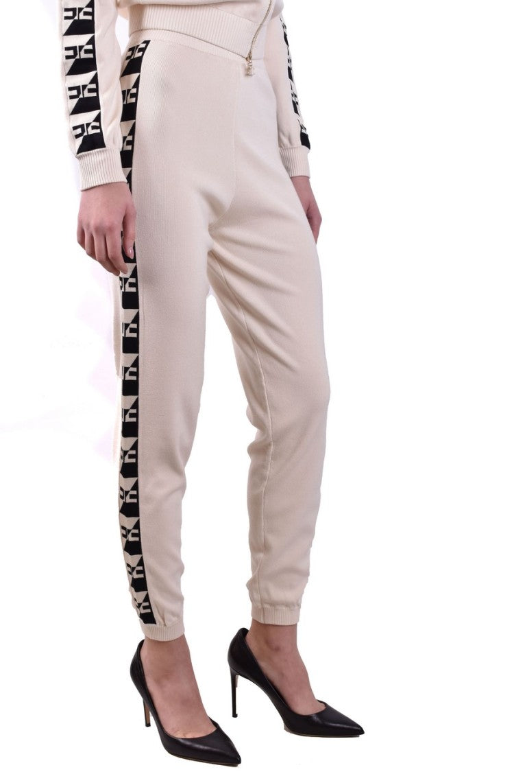 Elisabetta Franchi Butter-Colored Trousers With Side Print