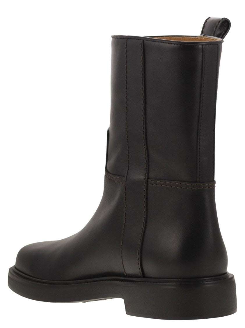 Tod's Calfskin Ankle Boot With T Accessory