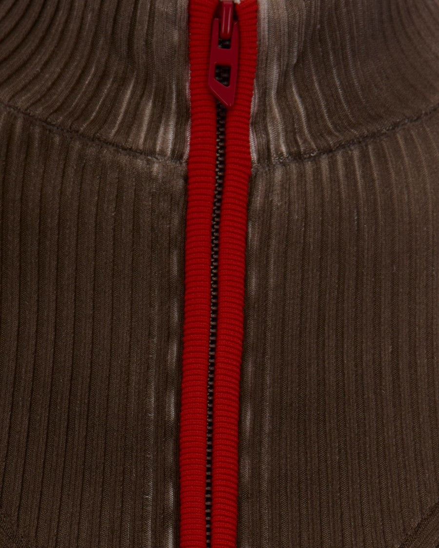 Diesel Brown Sarma Mock Neck Ribbed Cardigan