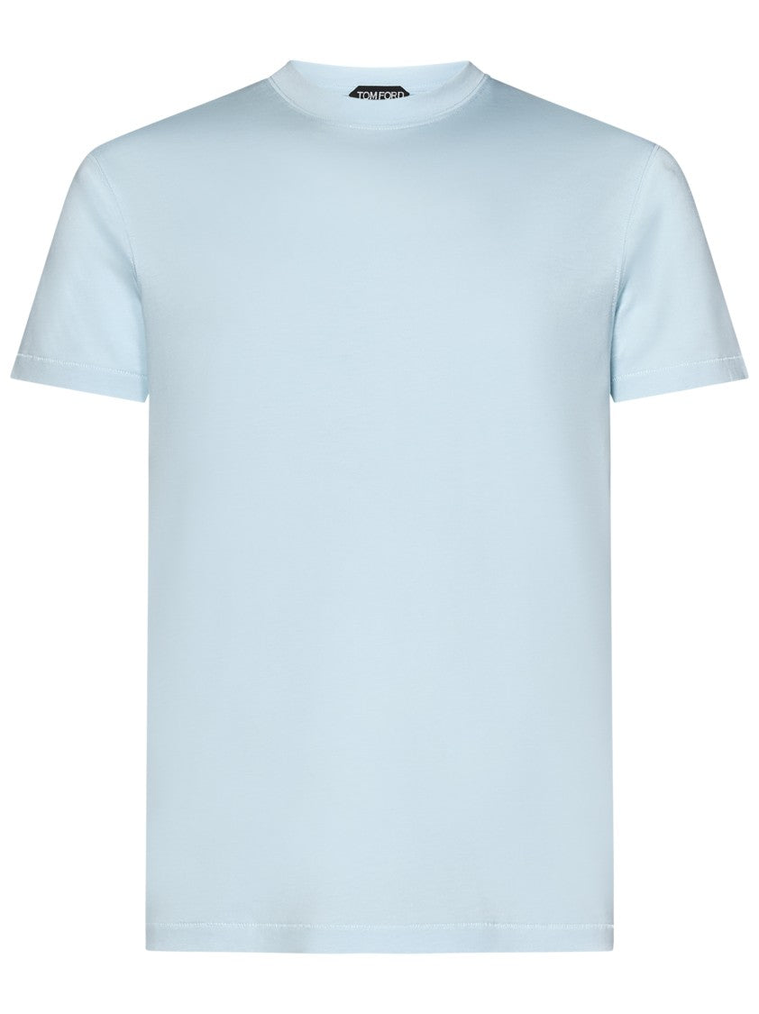 Tom Ford Clear Blue Crewneck T-Shirt With Logo Embroidery