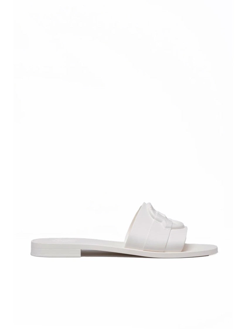 Moncler White Embossed Logo Rubber Slides