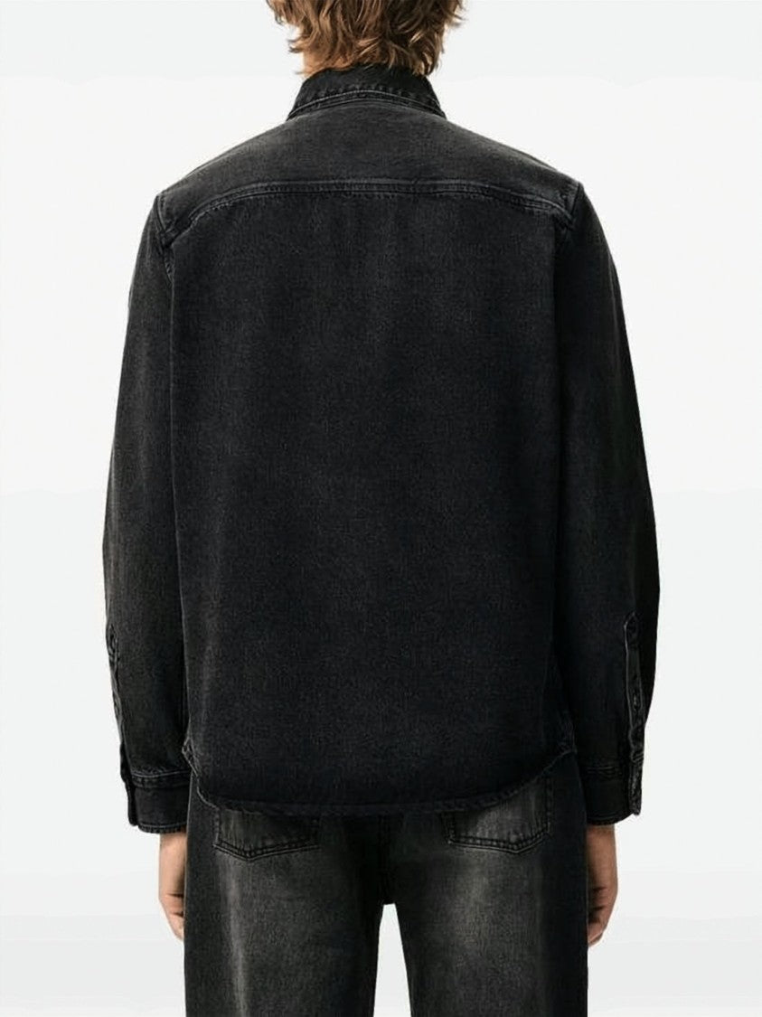 Ami Paris Classic Button-Up Shirt With Vertical Navy Stripes