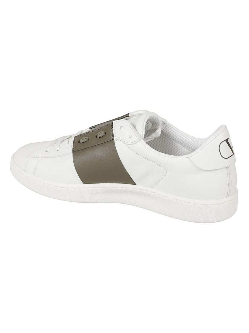 Valentino Garavani White Olive Stripe Leather Sneakers