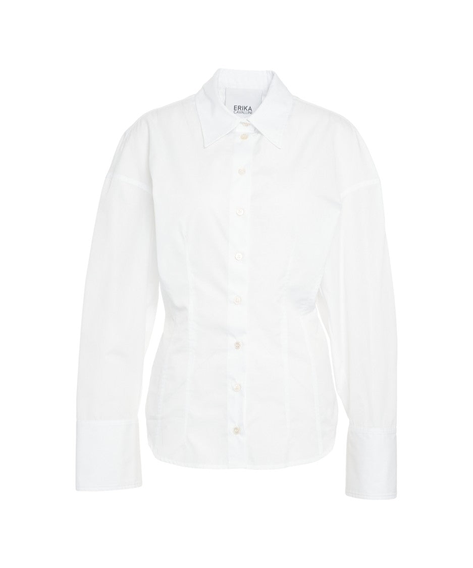 Erika Cavallini Tailored White Blouse With Kent Collar And Voluminous Sleeves