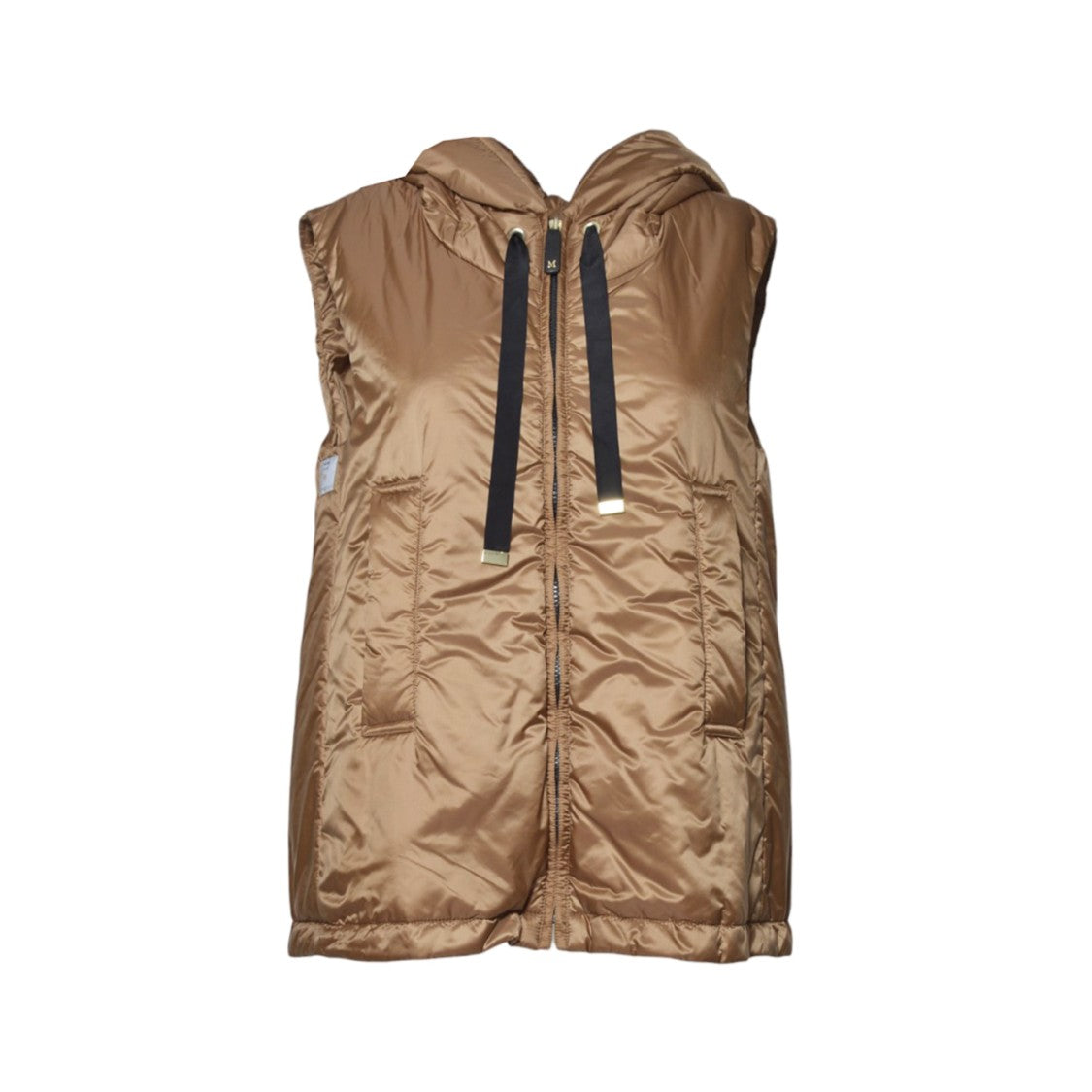 Max Mara Hooded Sleeveless Vest With Zip Closure And Contrasting Drawstrings